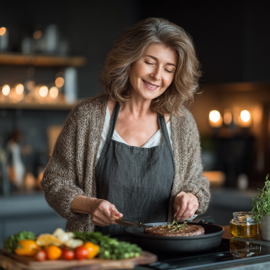 Persoană în vârstă bucurându-se de o masă sănătoasă